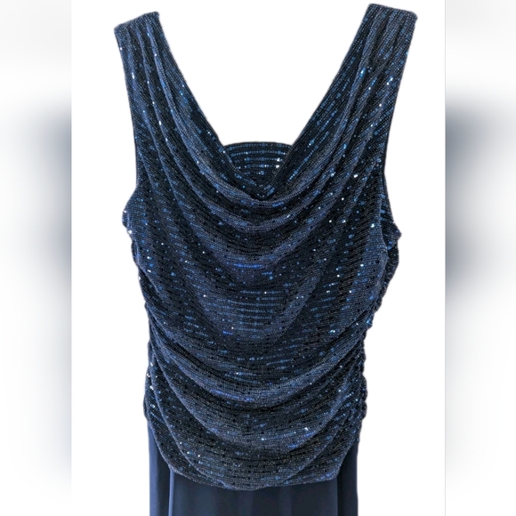 R&M Richards Shimmer Sleeveless Maxi Dress Navy Women's 16W - Picture 4 of 9